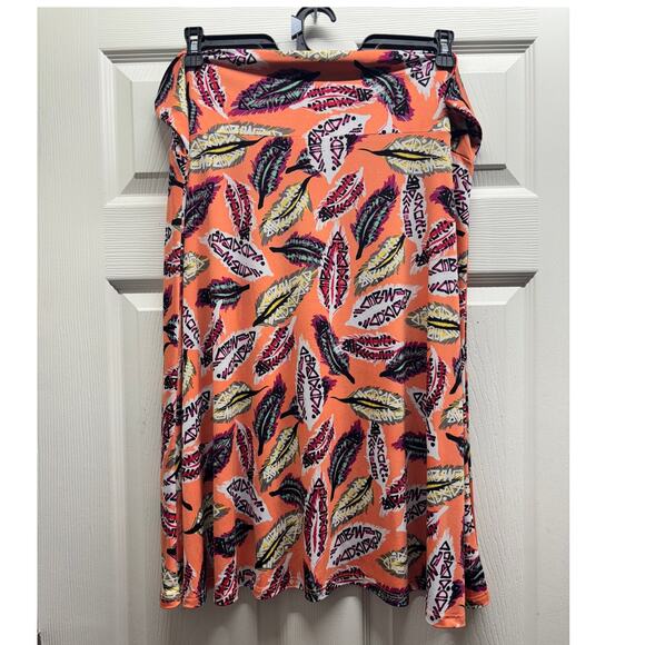 Lularoe Women's Size 3X Azure Salmon Feathers Knee Length A-Line Pull-On Skirt - Picture 3 of 5